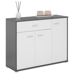 Buffet salle à manger CORALINE L 88 cm gris et blanc avec 1 tiroir et 3 portes bahut bas meuble de rangement