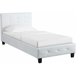 Lit simple reve, 90 x 190 cm, capitonné avec sommier, revêtement synthétique blanc