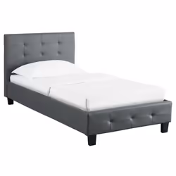 Lit simple pour adulte ou enfant REVE avec sommier 90x190 cm 1 place/1 personne tête et pied de lit capitonnés en synthétique