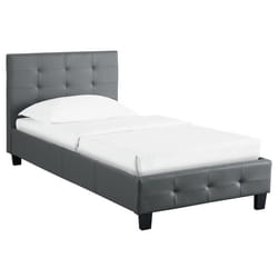 Lit simple pour adulte ou enfant REVE avec sommier 90x190 cm 1 place/1 personne tête et pied de lit capitonnés en synthétique