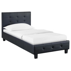 Lit simple reve, 90 x 190 cm, capitonné avec sommier, revêtement synthétique noir
