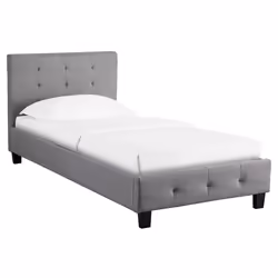 Lit simple pour adulte ou enfant REVE avec sommier 90x190 cm 1 place/1 personne tête et pied de lit capitonnés en tissu gris