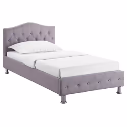 Lit simple pour adulte ou enfant BIARRITZ 90x190 cm 1 place / 1 personne avec sommier et pieds en métal chromé tissu capitonn ...
