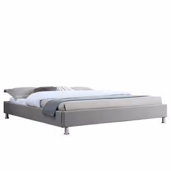 Lit futon double pour adulte NIZZA king size 180x200 cm 2 places / 2 personnes avec sommier et pieds métal chromé tissu gris
