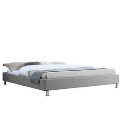 Lit futon double pour adulte NIZZA king size 180x200 cm 2 places / 2 personnes avec sommier et pieds métal chromé tissu gris