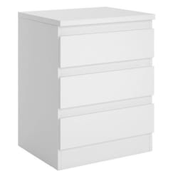 Table de chevet BURGOS commode table de nuit avec 3 tiroirs sans poignée en mélaminé blanc mat