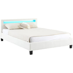 Lit led double pinot 140x190 cm, avec sommier, revêtement synthétique blanc