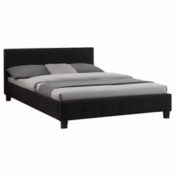 Lit double pour adulte MATHIEU avec sommier 140x190 cm 2 places / 2 personnes tête et pied de lit capitonnés en tissu noir