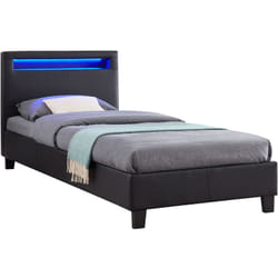 Lit led simple luceno 90x190 cm, avec sommier, revêtement synthétique noir