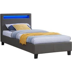 Lit led simple luceno 90x190 cm, avec sommier, revêtement synthétique gris