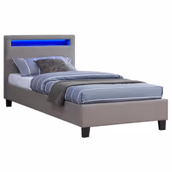 Lit LED simple 90x190 cm avec sommier tête de lit confortable lit 1 place revêtement en tissu gris MOLINA