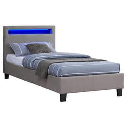 Lit LED simple 90x190 cm avec sommier tête de lit confortable lit 1 place revêtement en tissu gris MOLINA