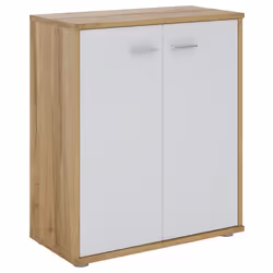 Buffet salle à manger FIRMIN L 60 cm coloris chêne sauvage et blanc avec 2 portes bahut bas meuble de rangement style moderne