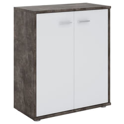 Buffet salle à manger FIRMIN L 60 cm coloris béton foncé et blanc avec 2 portes meuble de rangement style moderne