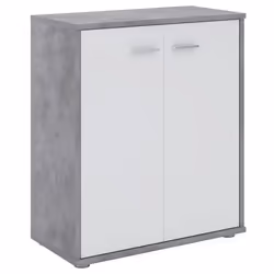 Buffet salle à manger FIRMIN L 60 cm coloris béton et blanc avec 2 portes bahut bas meuble de rangement style moderne