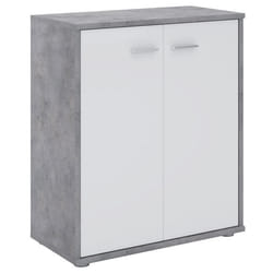 Buffet salle à manger FIRMIN L 60 cm coloris béton et blanc avec 2 portes bahut bas meuble de rangement style moderne