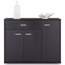Buffet salle à manger CORALINE L 88 cm en bois massif coloris frêne noir avec 1 tiroir et 3 portes