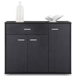 Buffet salle à manger CORALINE L 88 cm en bois massif coloris frêne noir avec 1 tiroir et 3 portes