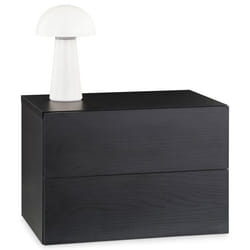 Chevet suspendu FLORENT en bois coloris frêne noir avec 2 tiroirs sans poignée étagère murale