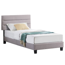 Lit 1 place FLORIDA 90x190 cm avec sommier lit simple pour enfant ou adulte hauteur réglable lit en tissu gris
