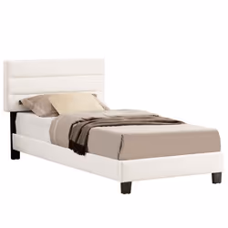 Lit 1 place FLORIDA 90x190 cm avec sommier lit simple pour enfant ou adulte hauteur réglable lit en tissu blanc