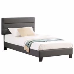 Lit 1 place HUDSON 90x190 cm avec sommier lit simple pour enfant ou adulte hauteur réglable lit en synthétique gris