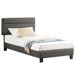 Lit 1 place HUDSON 90x190 cm avec sommier lit simple pour enfant ou adulte hauteur réglable lit en synthétique gris