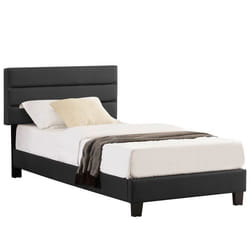 Lit 1 place HUDSON 90x190 cm avec sommier lit simple pour enfant ou adulte hauteur réglable lit en synthétique noir