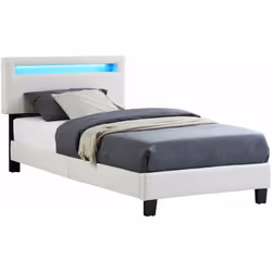 Description générale Le lit LED simple Austin apportera une touche de modernité à votre chambre avec son revêtement en tissu  ...