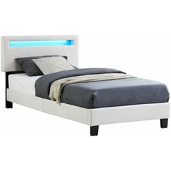 Lit led simple austin 90x190 cm, avec sommier, revêtement en tissu blanc