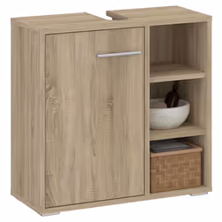 Meuble sous lavabo NISTOS rangement de salle de bain avec 1 porte et 3 étagères couleur chêne sonoma