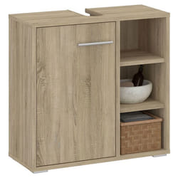 Meuble sous lavabo NISTOS rangement de salle de bain avec 1 porte et 3 étagères couleur chêne sonoma