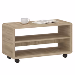 Meuble TV sur roulettes ISABA avec 2 niches de rangement meuble télé en mélaminé chêne sonoma
