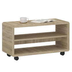 Meuble TV sur roulettes ISABA avec 2 niches de rangement meuble télé en mélaminé chêne sonoma