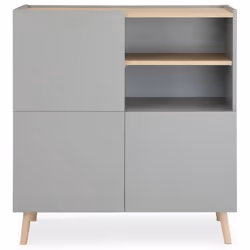 Buffet SKANDI style scandinave en bois avec 3 portes et 2 compartiments bahut bas lasuré gris