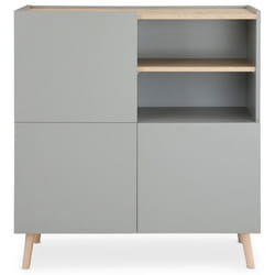 Buffet SKANDI style scandinave en bois avec 3 portes et 2 compartiments bahut bas lasuré gris