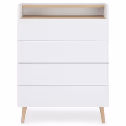 Commode SKANDI style scandinave en bois avec 4 tiroirs et 1 niche meuble rangement chambre design nordique lasuré blanc
