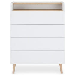 Commode SKANDI style scandinave en bois avec 4 tiroirs et 1 niche meuble rangement chambre design nordique lasuré blanc