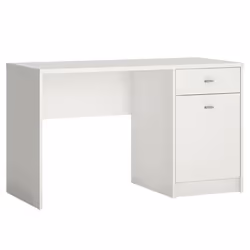 Bureau en bois BARZA 1 porte 1 tiroir 120 x 73 x 56 cm Blanc Avec espace de Rangement