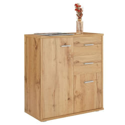Buffet salle à manger REMY L 60 cm coloris chêne wotan avec 2 portes et 2 tiroirs bahut bas meuble de rangement style moderne
