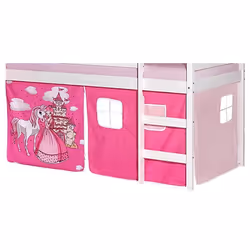 Lot de rideaux cabane pour lit surélevé superposé mi-hauteur mezzanine tissu coton motif princesse rose