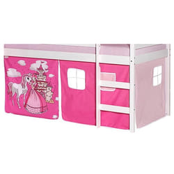 Lot de rideaux cabane pour lit surélevé superposé mi-hauteur mezzanine tissu coton motif princesse rose