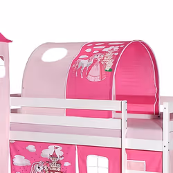Tunnel tente pour lit surélevé superposé mi-hauteur mezzanine tissu coton motif princesse rose