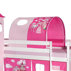 Tunnel tente pour lit surélevé superposé mi-hauteur mezzanine tissu coton motif princesse rose