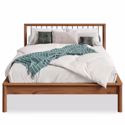 Lit 140 x 200 avec sommier APOANA en bois massif coloris châtaignier cadre robuste avec tête de lit à barreaux