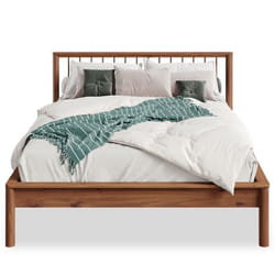 Lit 140 x 200 avec sommier APOANA en bois massif coloris châtaignier cadre robuste avec tête de lit à barreaux
