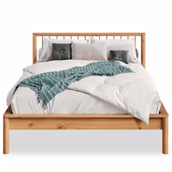 Lit 140 x 200 avec sommier APOANA en bois massif coloris chêne cadre robuste avec tête de lit à barreaux