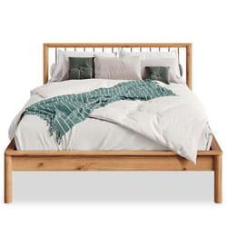 Lit 140 x 200 avec sommier APOANA en bois massif coloris chêne cadre robuste avec tête de lit à barreaux