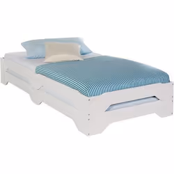 Lot de 2 lits superposables RONNY 90 x 200 cm couchage supplémentaire fonctionnel en pin massif lasuré blanc