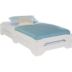Lot de 2 lits superposables RONNY 90 x 200 cm couchage supplémentaire fonctionnel en pin massif lasuré blanc